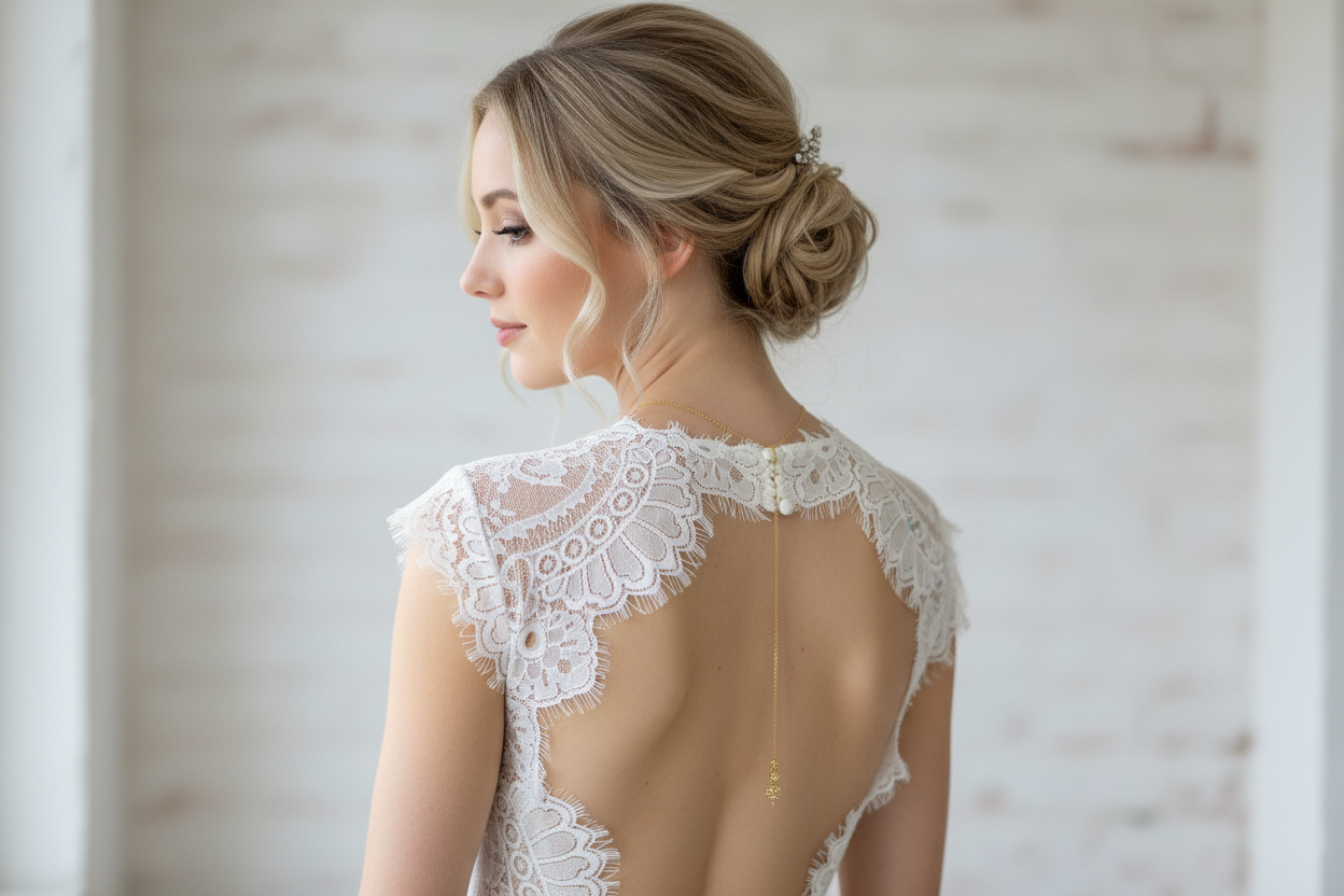 Brautschmuck Set Gold – Rückenkette, Collier, Armband & Ohrringe mit Strass | ONDEGO®