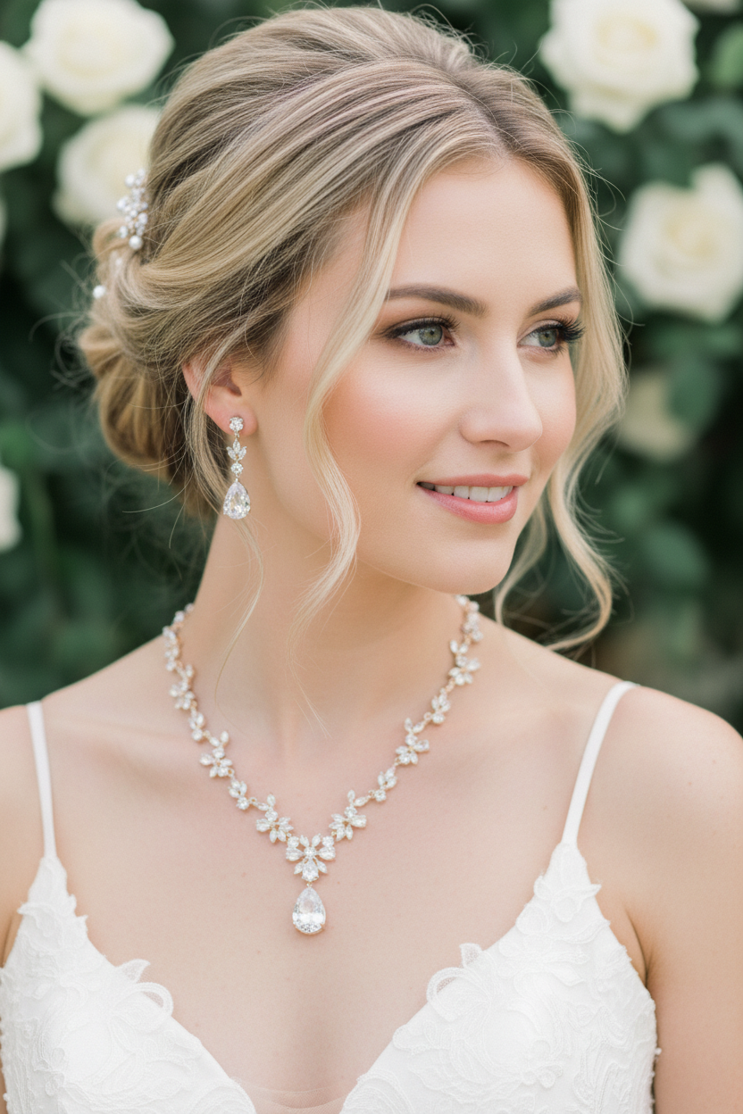 Zirkonia Blüten Schmuckset Gold – Collier, Ohrringe & Armband mit AAA+ Zirkonia | ONDEGO®