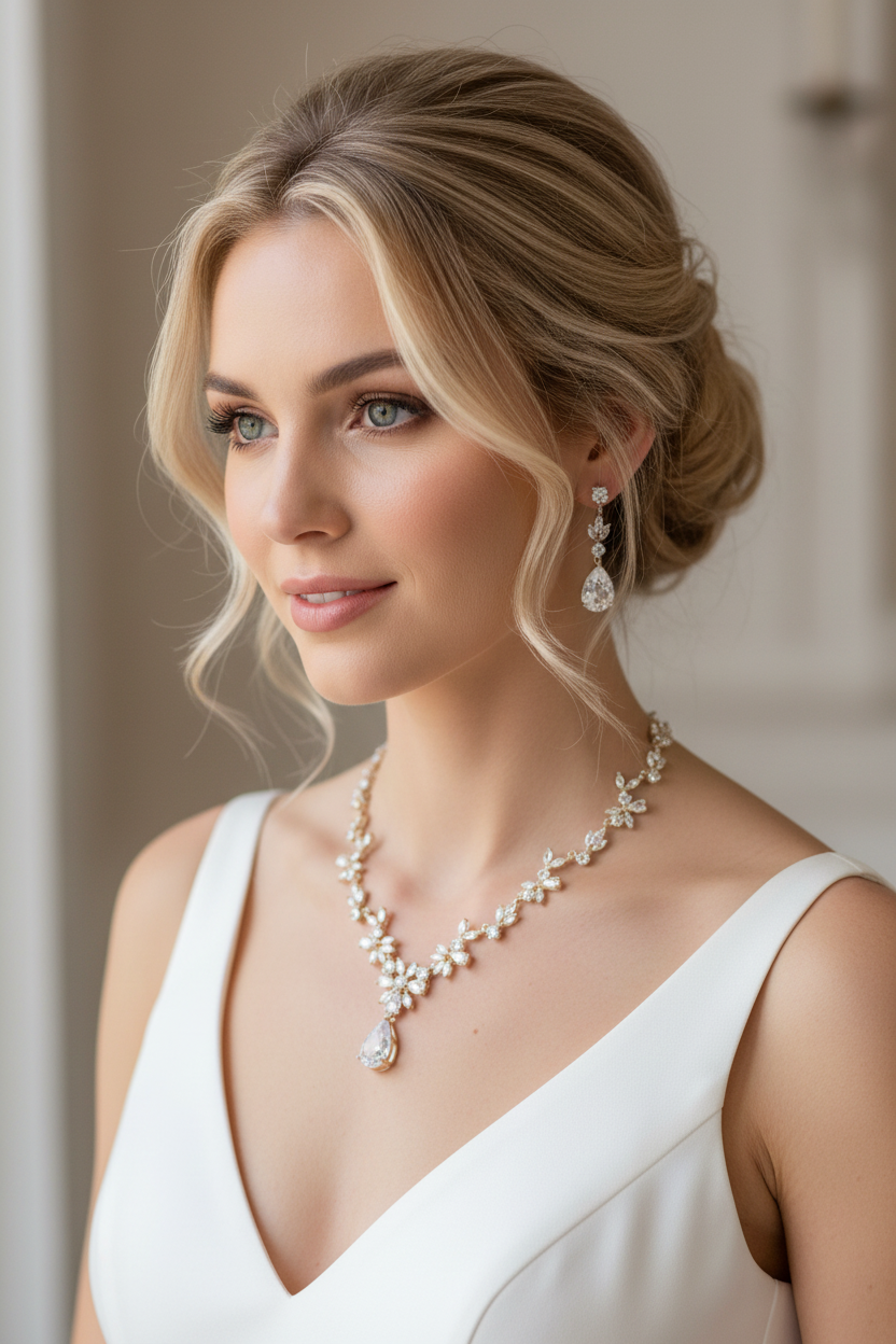 Zirkonia Blüten Schmuckset Gold – Collier, Ohrringe & Armband mit AAA+ Zirkonia | ONDEGO®