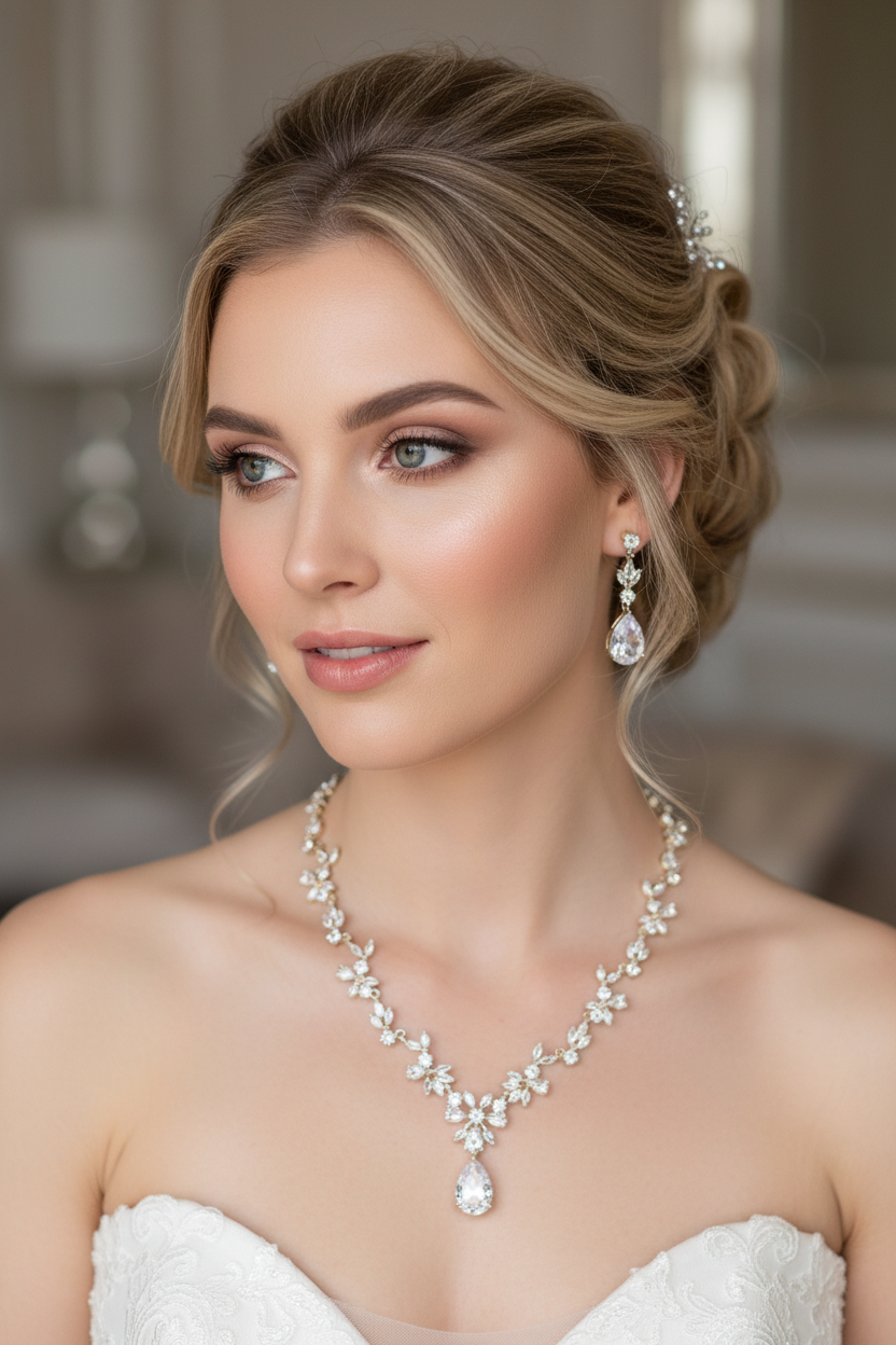 Zirkonia Blüten Schmuckset Gold – Collier, Ohrringe & Armband mit AAA+ Zirkonia | ONDEGO®