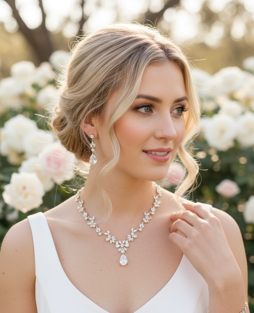 Zirkonia Blüten Schmuckset Gold – Collier, Ohrringe & Armband mit AAA+ Zirkonia | ONDEGO®