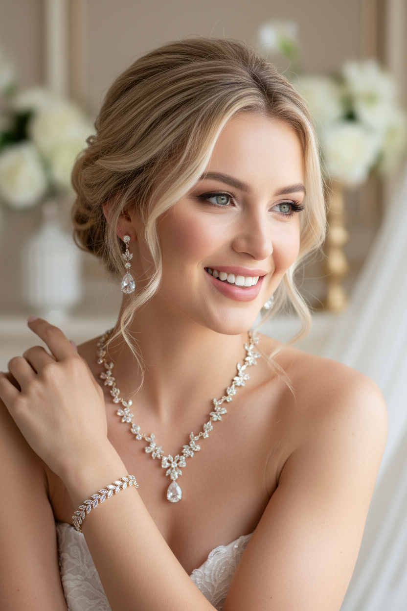 Zirkonia Blüten Schmuckset Gold – Collier, Ohrringe & Armband mit AAA+ Zirkonia | ONDEGO®