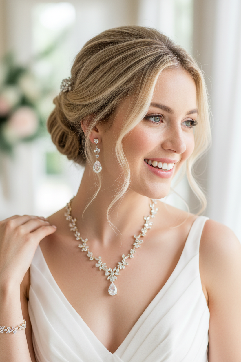 Zirkonia Blüten Schmuckset Gold – Collier, Ohrringe & Armband mit AAA+ Zirkonia | ONDEGO®