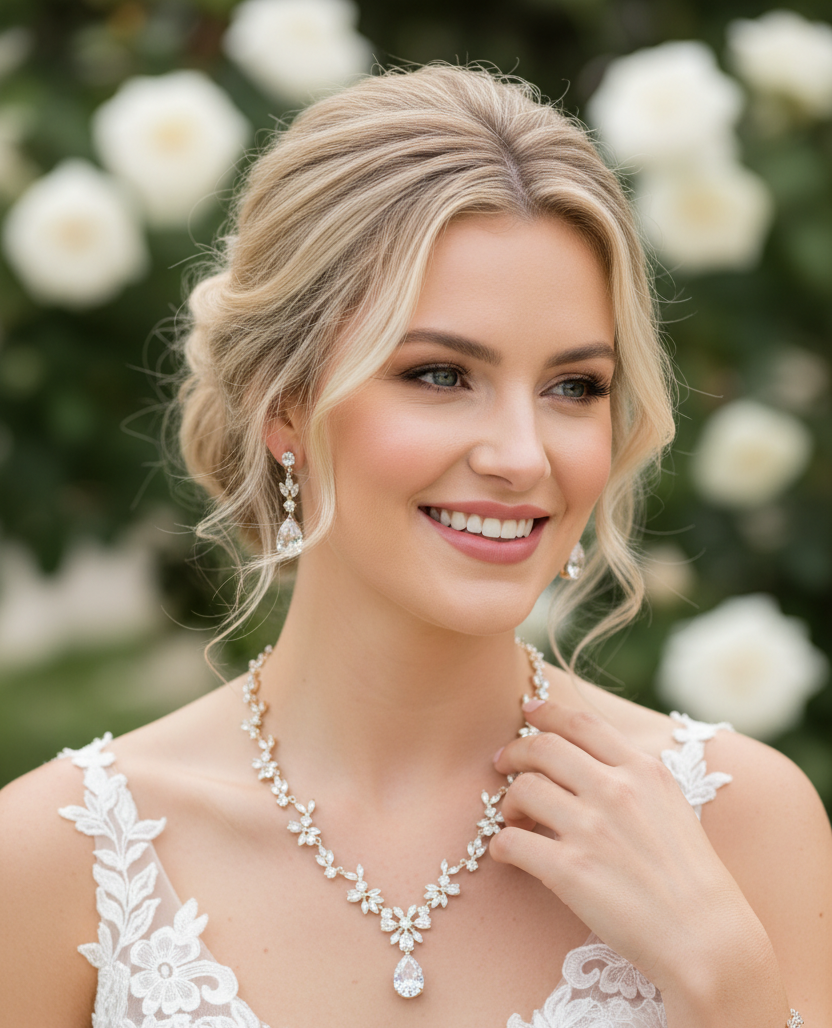Zirkonia Blüten Schmuckset Gold – Collier, Ohrringe & Armband mit AAA+ Zirkonia | ONDEGO®
