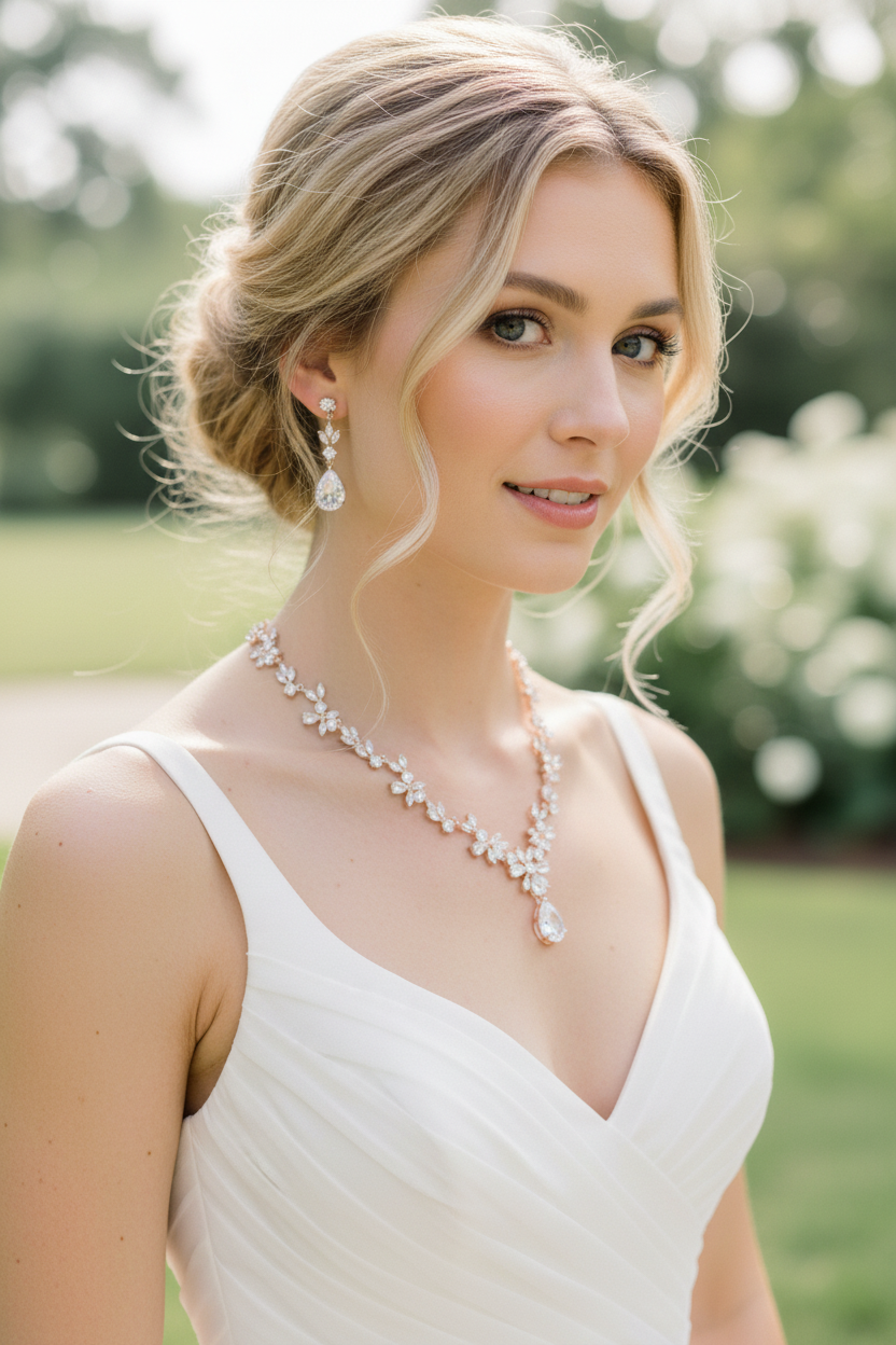 Zirkonia Blüten Schmuckset Roségold – Collier, Ohrringe & Armband mit AAA+ Zirkonia | ONDEGO®