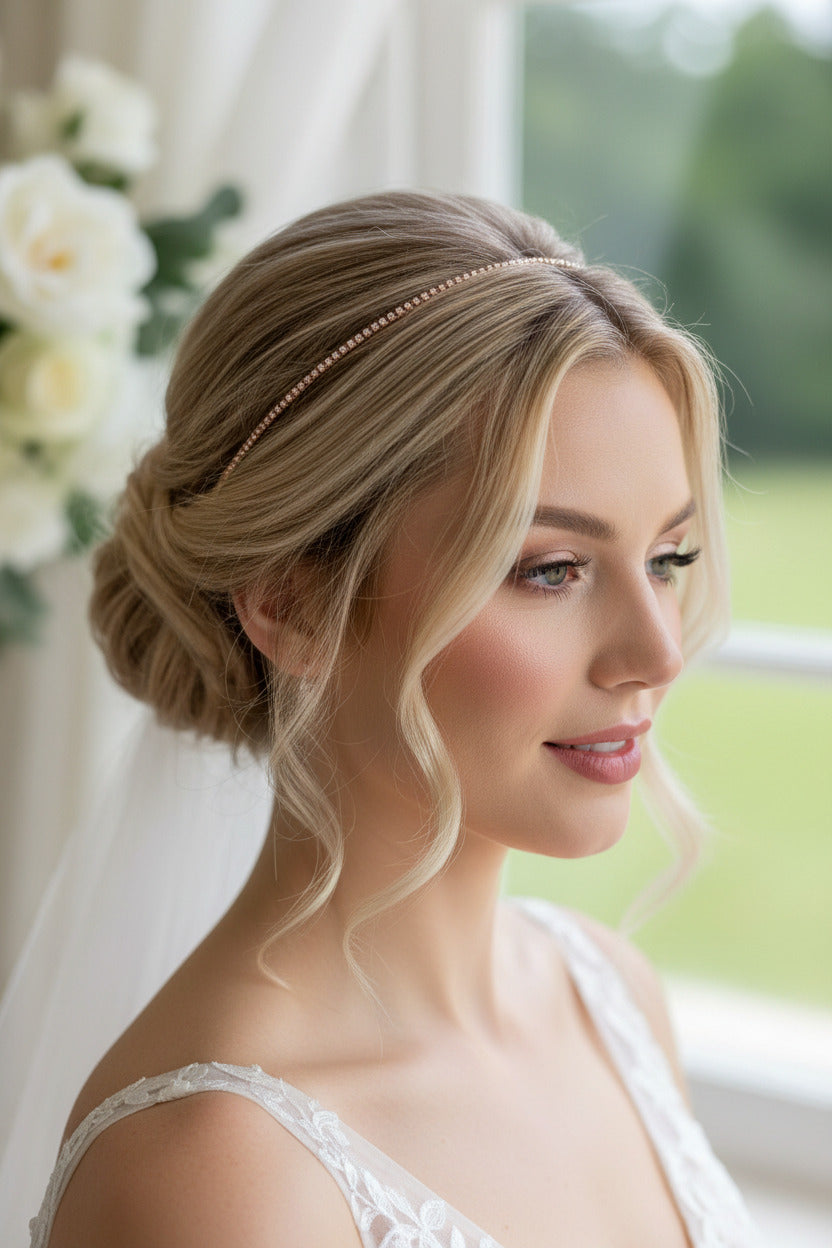 Roségold Zartes Strass Diadem – dezente Tiara für Standesamt, Braut & Hochzeit | ONDEGO®