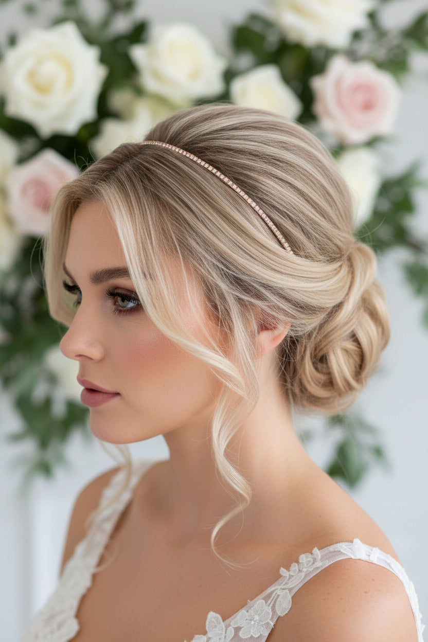 Roségold Zartes Strass Diadem – dezente Tiara für Standesamt, Braut & Hochzeit | ONDEGO®