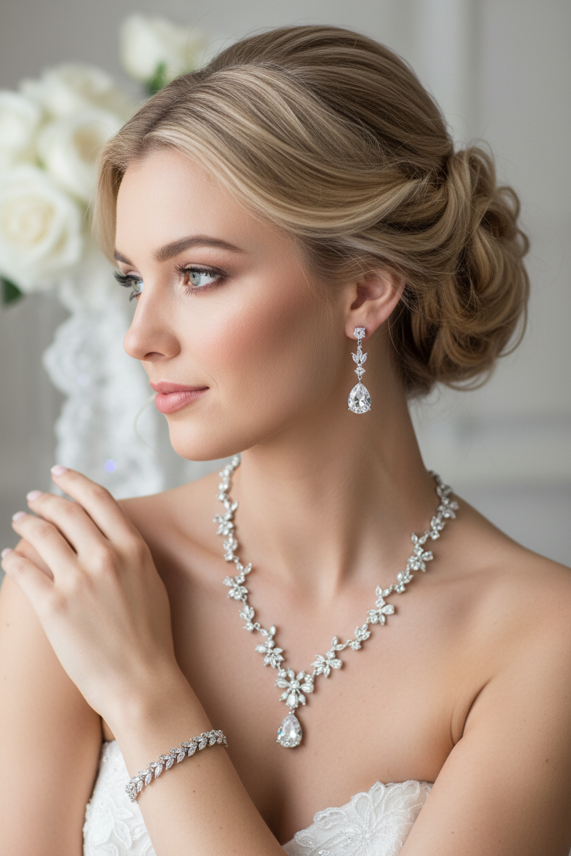 Zirkonia Blüten Schmuckset Silber – Collier, Ohrringe & Armband mit AAA+ Zirkonia | ONDEGO®