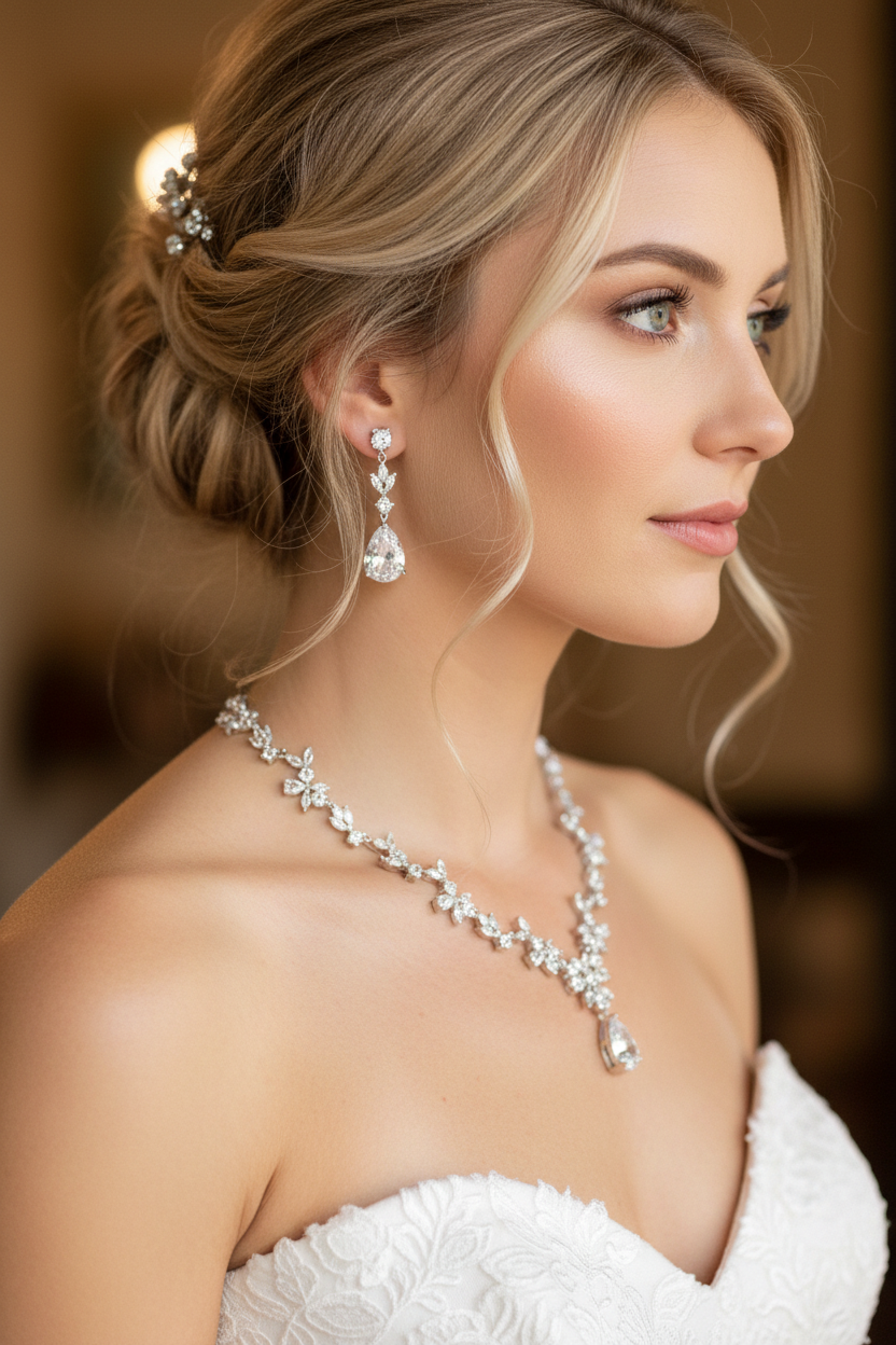 Zirkonia Blüten Schmuckset Silber – Collier, Ohrringe & Armband mit AAA+ Zirkonia | ONDEGO®