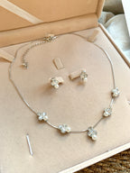 Zartes Perlen Schmuckset Damen Silber – Halskette & Ohrringe mit Strass und Zirkonia | ONDEGO®
