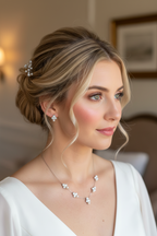 Zartes Perlen Schmuckset Damen Silber – Halskette & Ohrringe mit Strass und Zirkonia | ONDEGO®