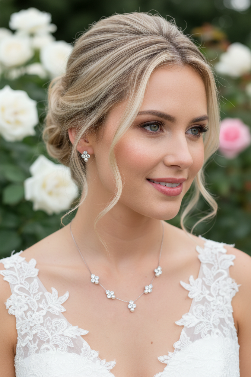 Zartes Perlen Schmuckset Damen Silber – Halskette & Ohrringe mit Strass und Zirkonia | ONDEGO®