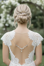 Rückenkette Silber mit Zirkonia & Perlen – Eleganter Rückenschmuck für Brautkleider | ONDEGO®