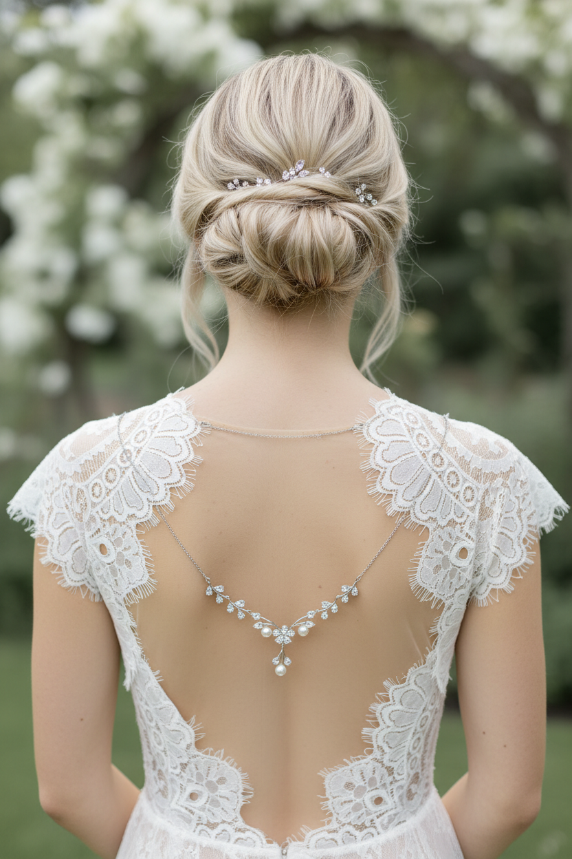 Rückenkette Silber mit Zirkonia & Perlen – Eleganter Rückenschmuck für Brautkleider | ONDEGO®