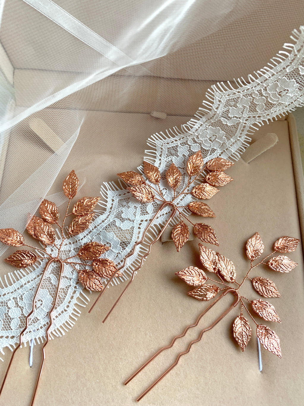 XXL Blatt Haarnadel ROSEGOLD – Eleganter Braut Haarschmuck mit Blättern für Hochzeit & festliche Frisuren | ONDEGO®