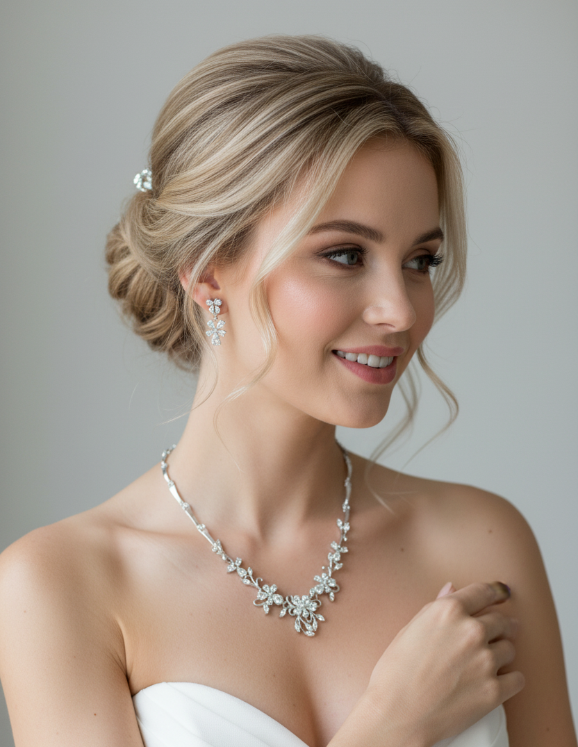Zirkonia Schmuckset mit Blüten-Design – Collier, Ohrringe & Armband in Silber | ONDEGO®