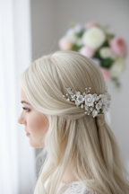 3D Silber Haarkamm – Blüten & Blätter mit Perlen und Strass | Eleganter Brauthaarschmuck | ONDEGO®