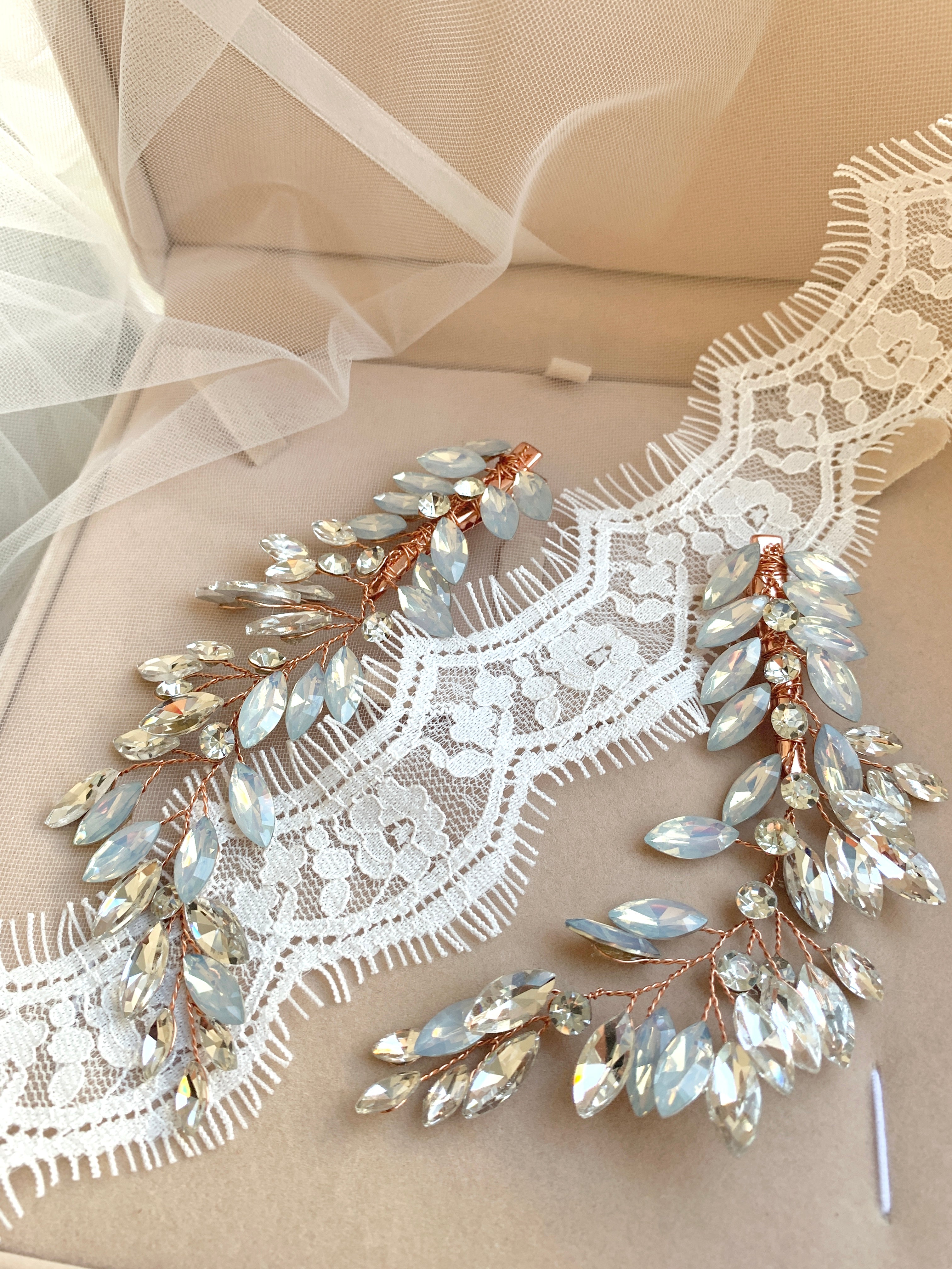 Strass Haarklammern Roségold – Brautschmuck Haarschmuck Set 2 Stück | ONDEGO®