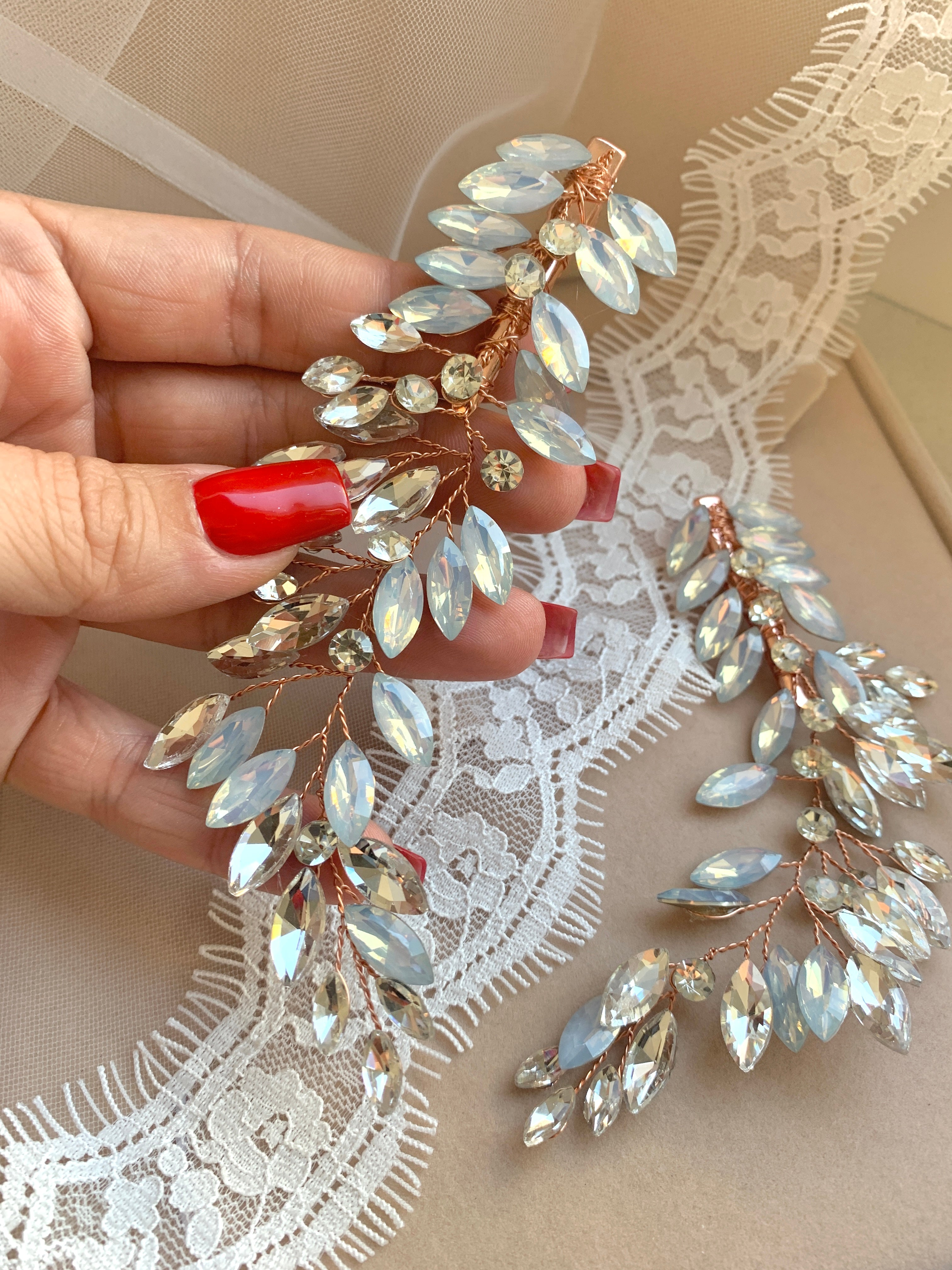 Strass Haarklammern Roségold – Brautschmuck Haarschmuck Set 2 Stück | ONDEGO®