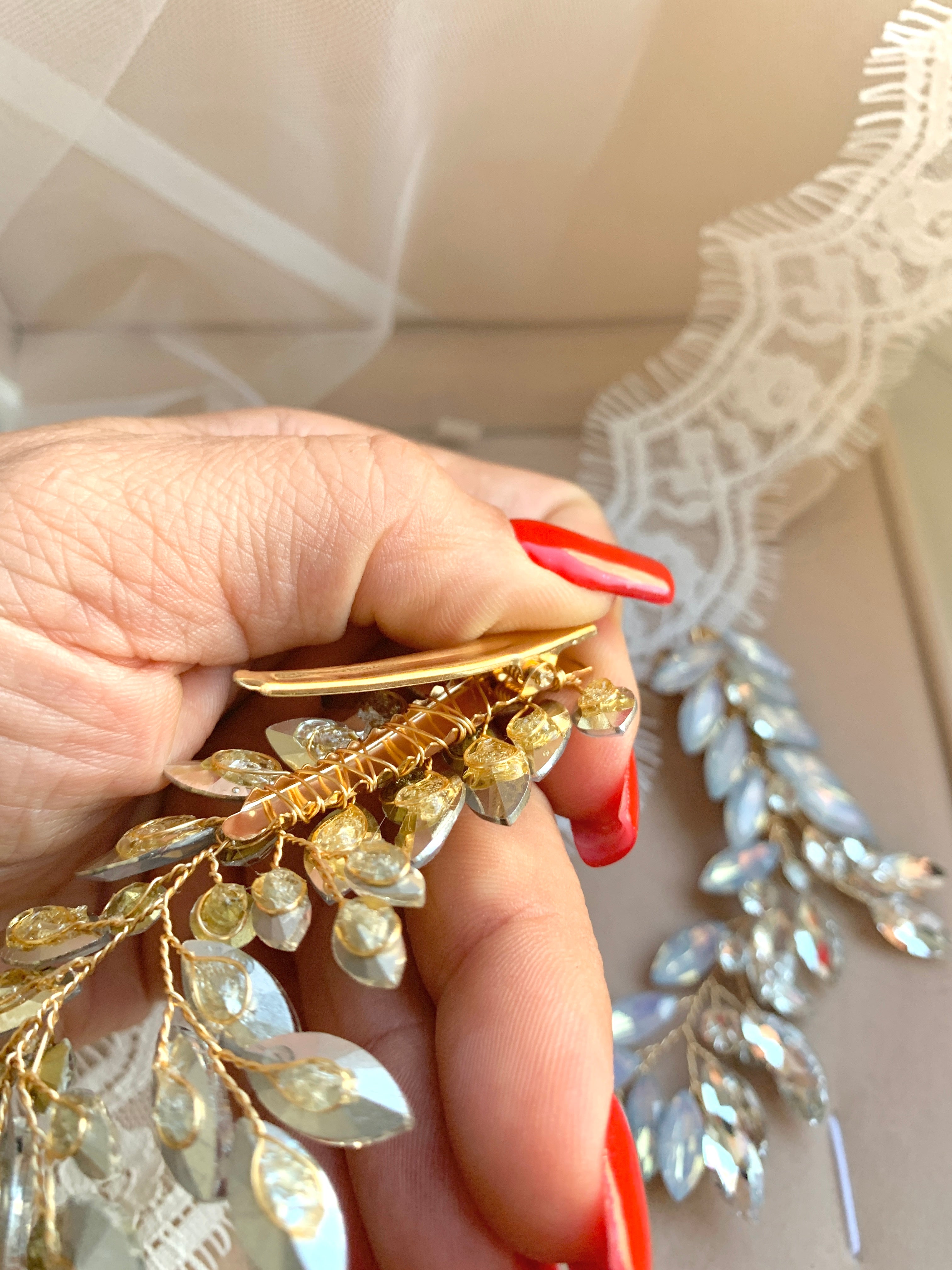 Strass Haarklammern Gold – Brautschmuck Haarschmuck Set 2 Stück | ONDEGO®