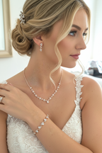 Strass Schmuckset Roségold – Halskette, Ohrringe & Armband | Eleganter Brautschmuck | ONDEGO®