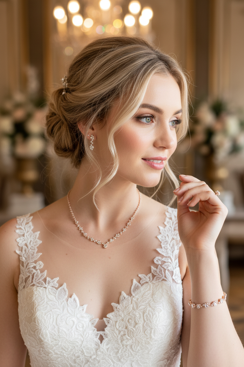 Brautschmuck Set Roségold – Rückenkette, Collier, Armband & Ohrringe mit Strass | ONDEGO®