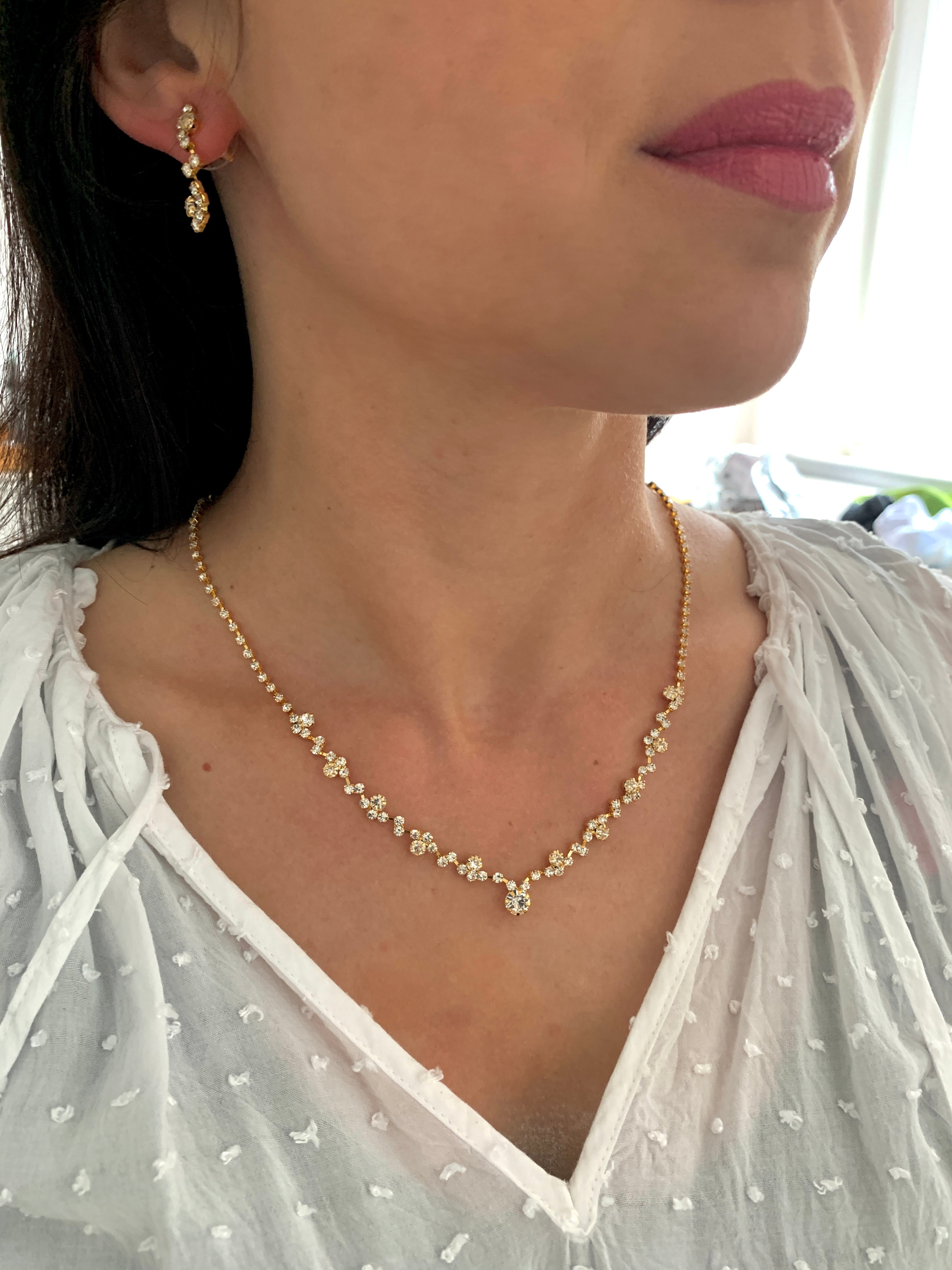 Gold Strass Schmuckset mit Diadem – Collier, Ohrringe & Armband für Hochzeit, Jugendweihe & Abiball | ONDEGO®