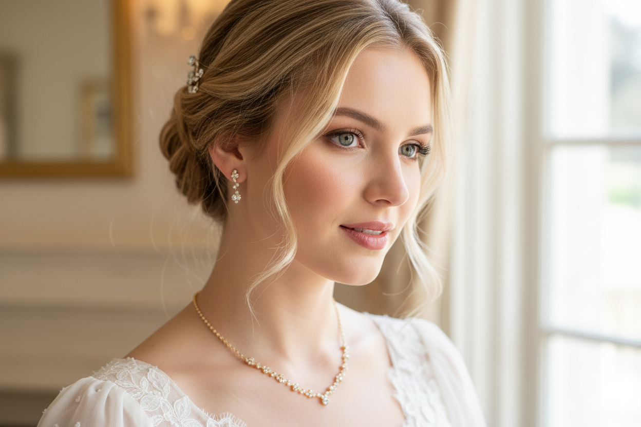 Brautschmuck Set Gold – Rückenkette, Collier, Armband & Ohrringe mit Strass | ONDEGO®