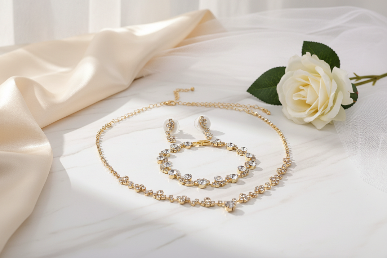 Strass Schmuckset Gold – Halskette, Ohrringe & Armband | ONDEGO®