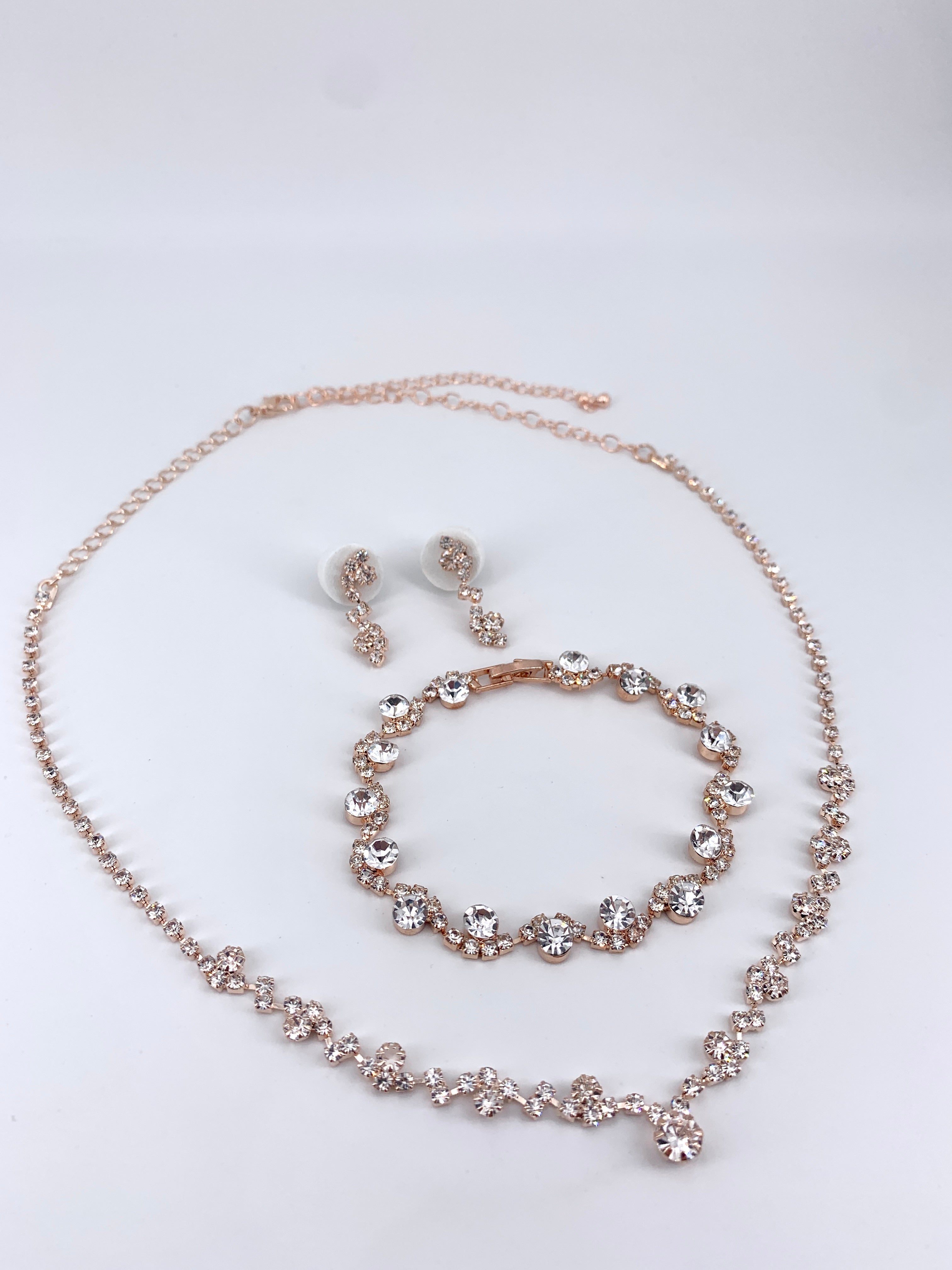 Strass Schmuckset Roségold – Halskette, Ohrringe & Armband | Eleganter Brautschmuck | ONDEGO®