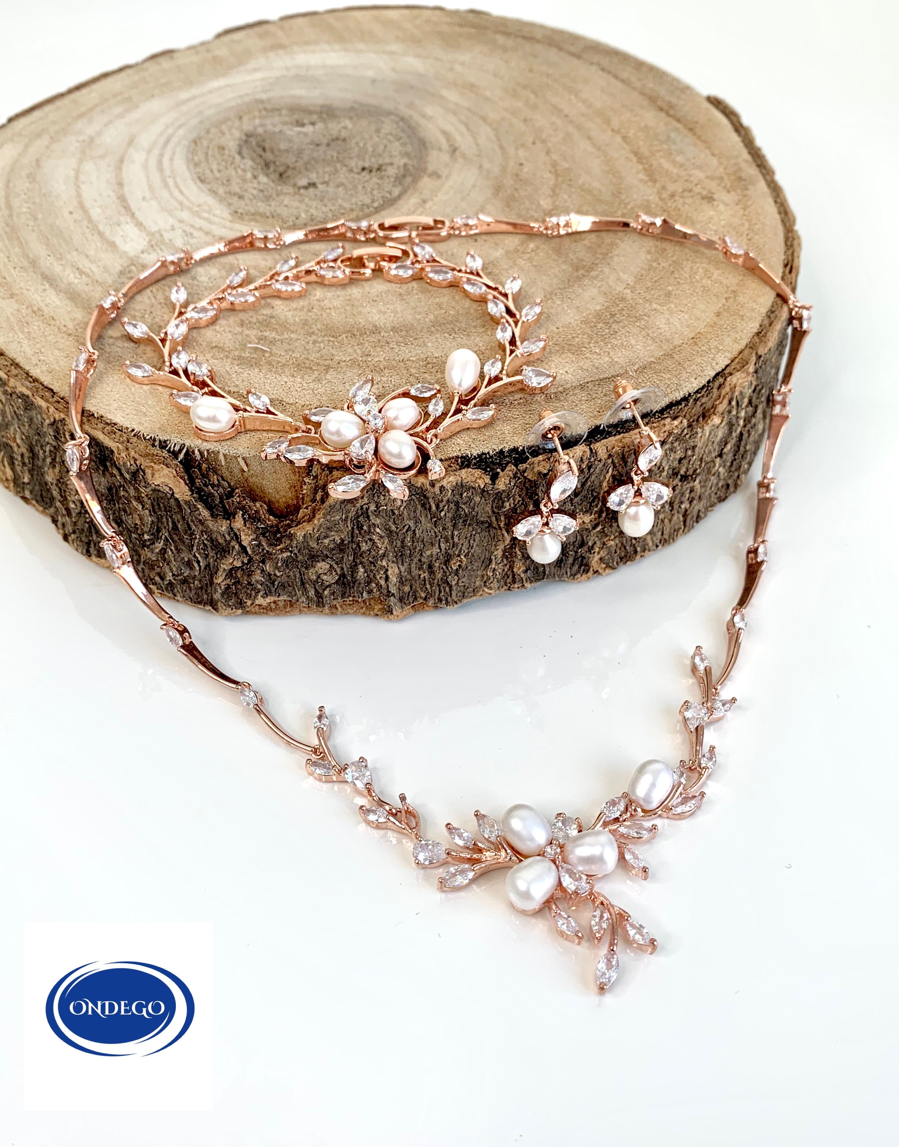 Zirkonia Schmuckset Rosegold – 3-teilig | Collier, Ohrringe & Armband | ONDEGO®