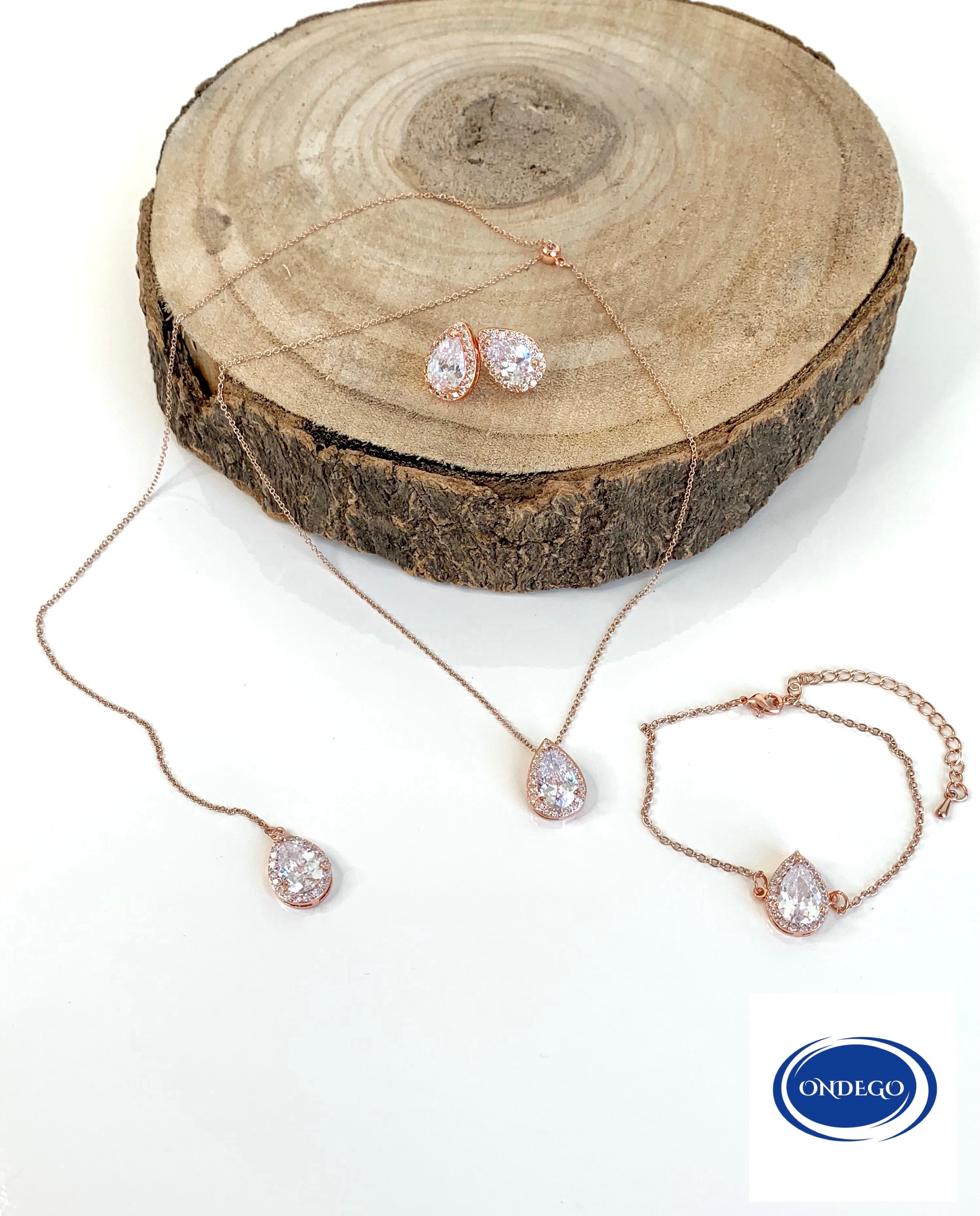 Rückenkette Schmuckset mit Zirkonia Tropfen – elegantes 2-in-1 Brautschmuck-Set | ONDEGO®