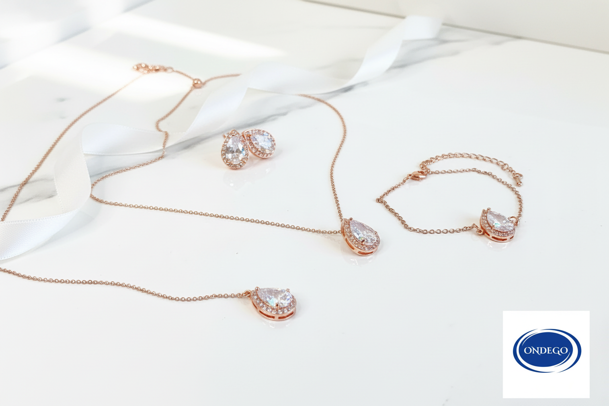 Rückenkette Schmuckset mit Zirkonia Tropfen – elegantes 2-in-1 Brautschmuck-Set | ONDEGO®