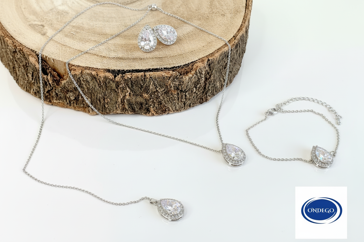 Silber Rückenkette Schmuckset mit Zirkonia Tropfen – elegantes 2-in-1 Set | ONDEGO®
