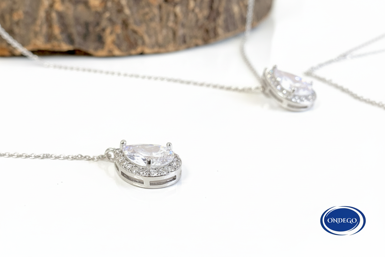 Silber Rückenkette Schmuckset mit Zirkonia Tropfen – elegantes 2-in-1 Set | ONDEGO®