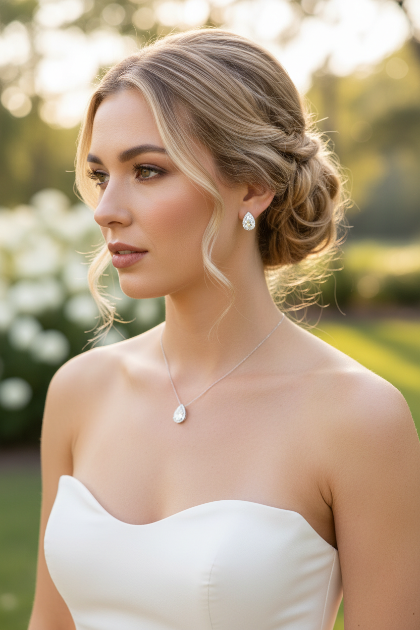 Silber Rückenkette Schmuckset mit Zirkonia Tropfen – elegantes 2-in-1 Set | ONDEGO®