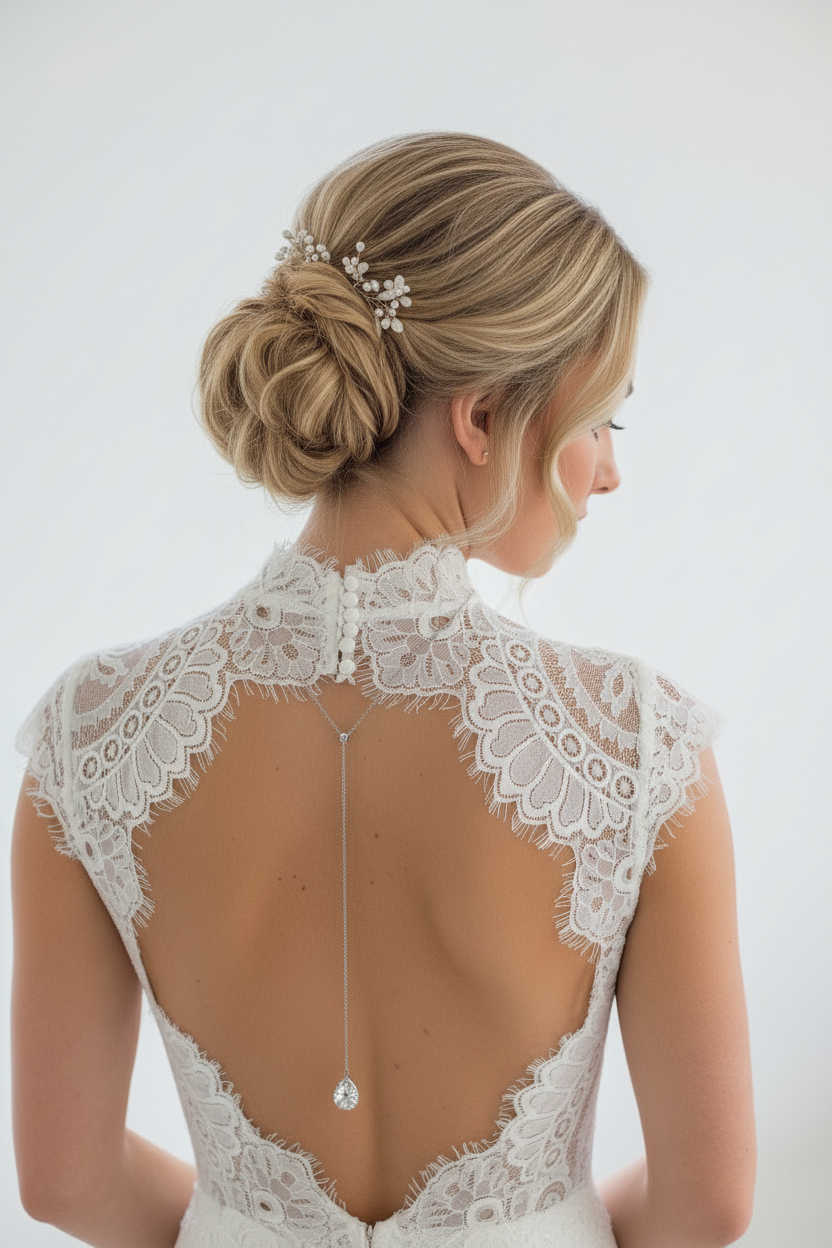 Silber Rückenkette Schmuckset mit Zirkonia Tropfen – elegantes 2-in-1 Set | ONDEGO®