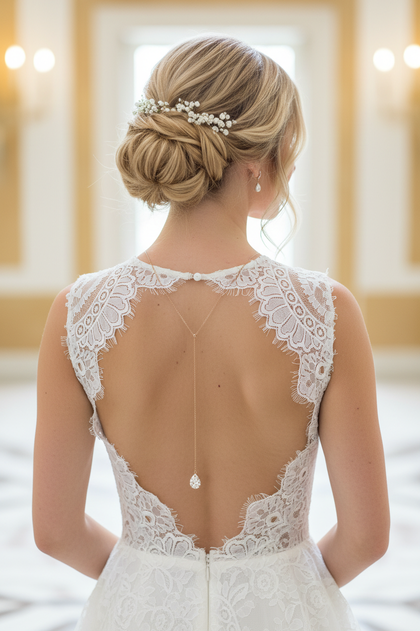 Goldenes Rückenkette Schmuckset mit Zirkonia Tropfen – elegantes 2-in-1 Set | ONDEGO®