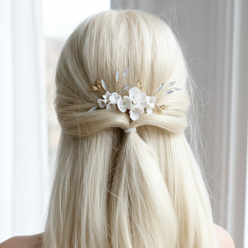 3D Gold Haarkamm – Handgemachte Blüten mit Perlen & Strass | Eleganter Brauthaarschmuck | ONDEGO®