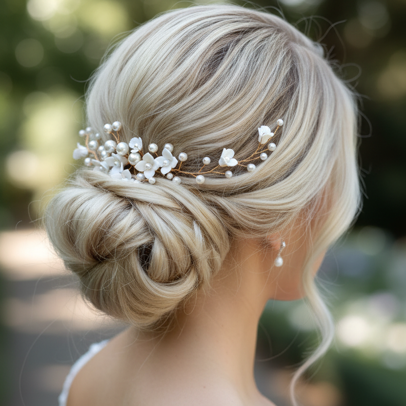 3D Gold Haarkamm – Handgemachte Blüten & Perlen | Eleganter Brauthaarschmuck | ONDEGO®