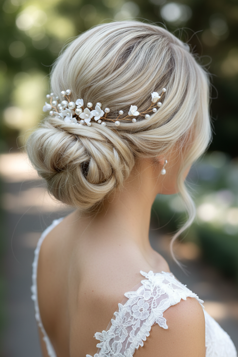 3D Gold Haarkamm – Handgemachte Blüten & Perlen | Eleganter Brauthaarschmuck | ONDEGO®