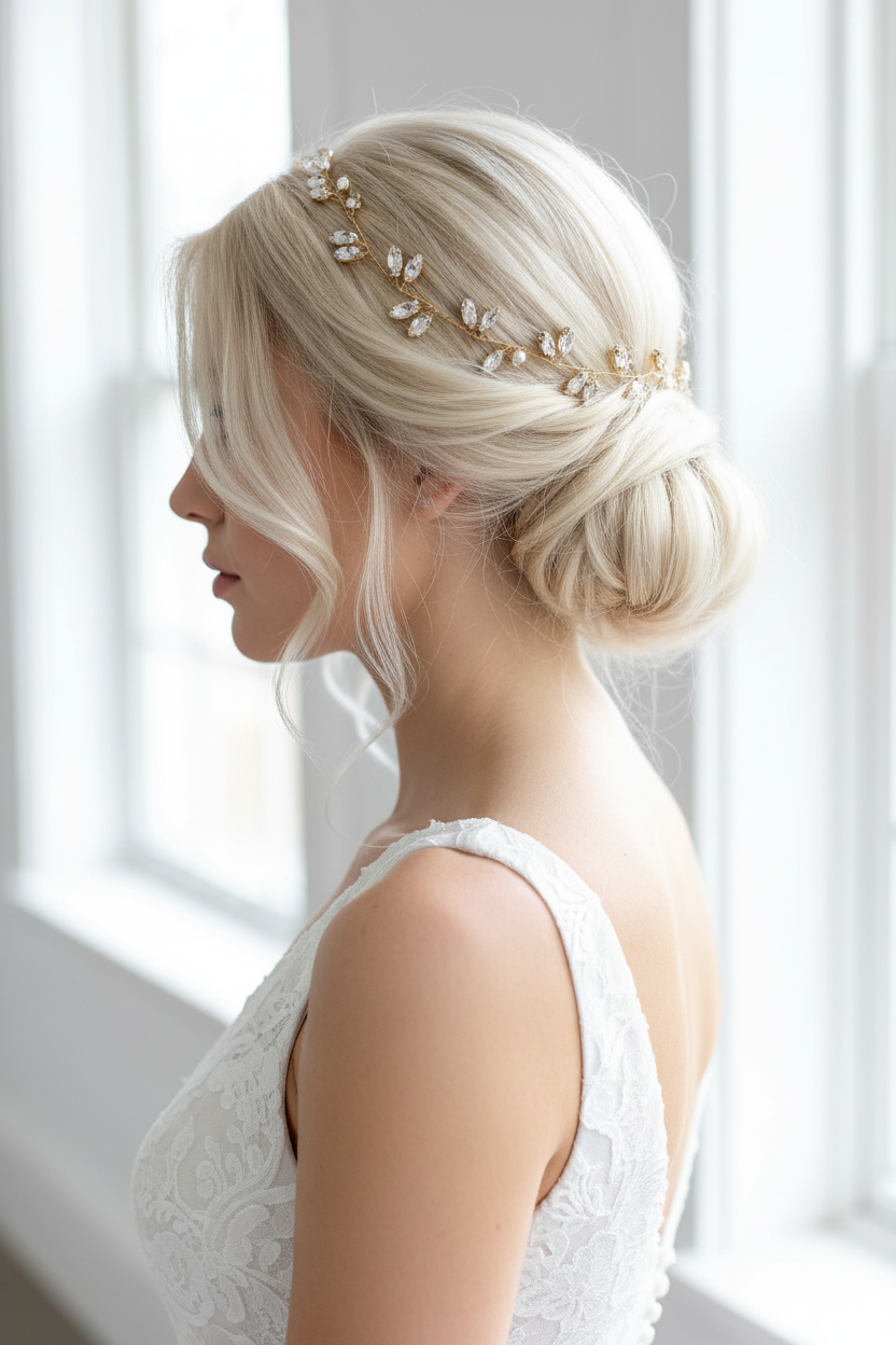 Haardraht Gold Silber Rosegold – Strass Brautschmuck flexibel – Haarschmuck Hochzeit | ONDEGO®
