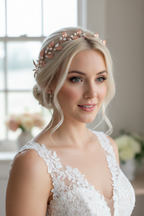 XXL Haardraht Rosegold mit Perlen & Blättern – Brautschmuck Hochzeit | ONDEGO®