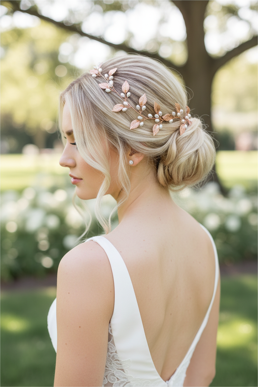 XXL Haardraht Rosegold mit Perlen & Blättern – Brautschmuck Hochzeit | ONDEGO®