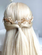 Haarranke Gold mit Kristallen & Perlen – Flexibler Braut Haardraht in Blattform für Hochzeit & festliche Anlässe | ONDEGO®