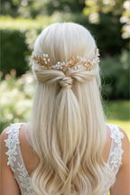 Haarranke Gold mit Kristallen & Perlen – Flexibler Braut Haardraht in Blattform für Hochzeit & festliche Anlässe | ONDEGO®