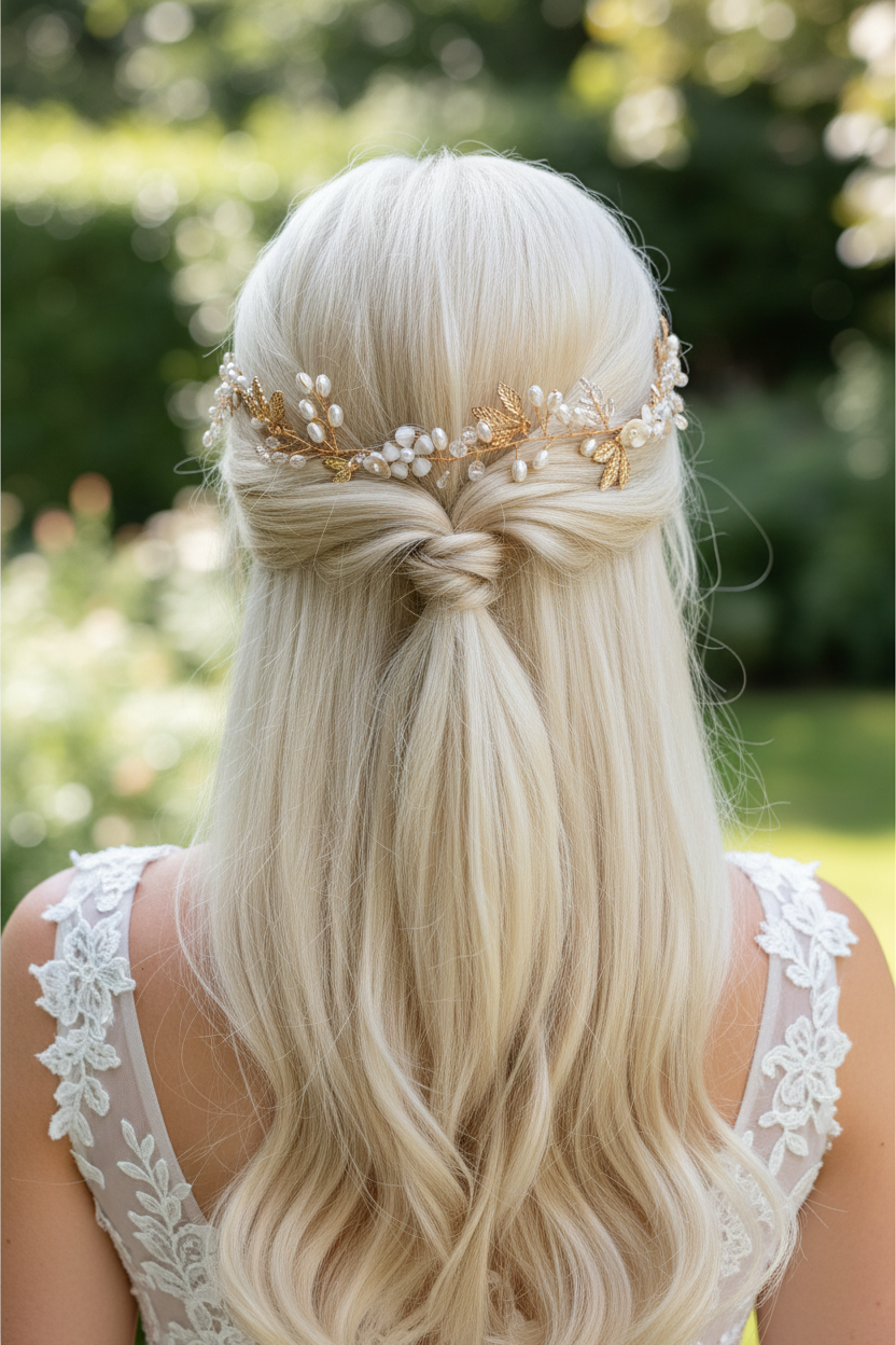 Haarranke Gold mit Kristallen & Perlen – Flexibler Braut Haardraht in Blattform für Hochzeit & festliche Anlässe | ONDEGO®