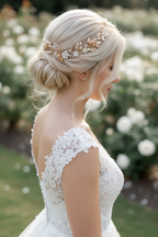 Haarranke Gold mit Kristallen & Perlen – Flexibler Braut Haardraht in Blattform für Hochzeit & festliche Anlässe | ONDEGO®