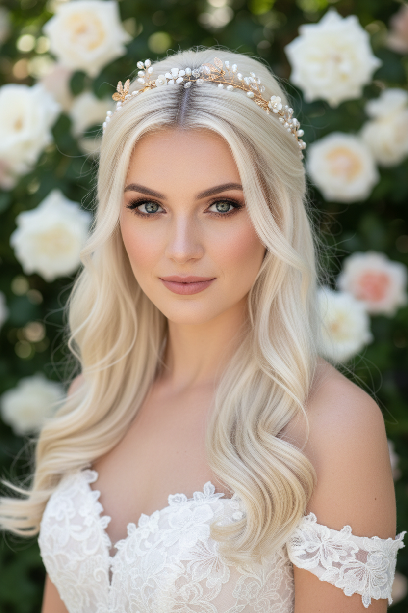 Haarranke Gold mit Kristallen & Perlen – Flexibler Braut Haardraht in Blattform für Hochzeit & festliche Anlässe | ONDEGO®