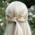 Haarranke Gold mit Kristallen & Perlen – Flexibler Braut Haardraht in Blattform für Hochzeit & festliche Anlässe | ONDEGO®